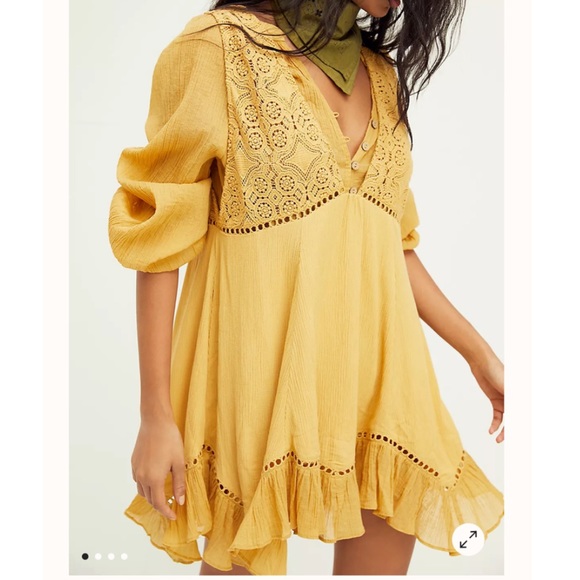 free people yellow embroidered dress Kiss Of The Sun Yellow Maxi Dress FOBERINI main image 1